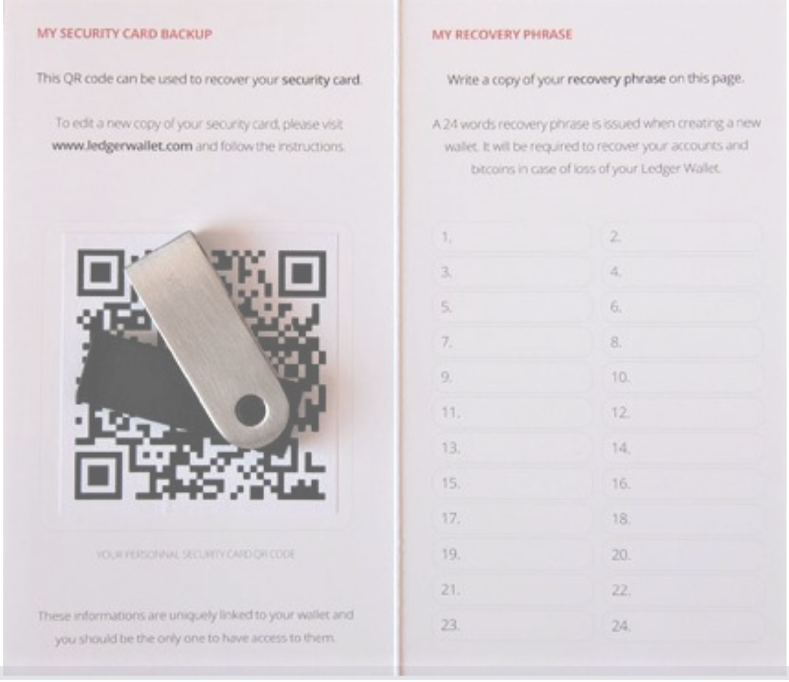  Ledger provides you with a handy notecard to store your seed phrase. | Source: Bitcoin Best Buy 