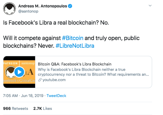  Andreas Antonopoulos is openly critical of Libra. | Source: Twitter 