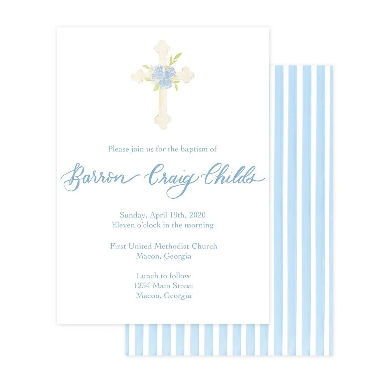 Blue Floral Cross Invitation