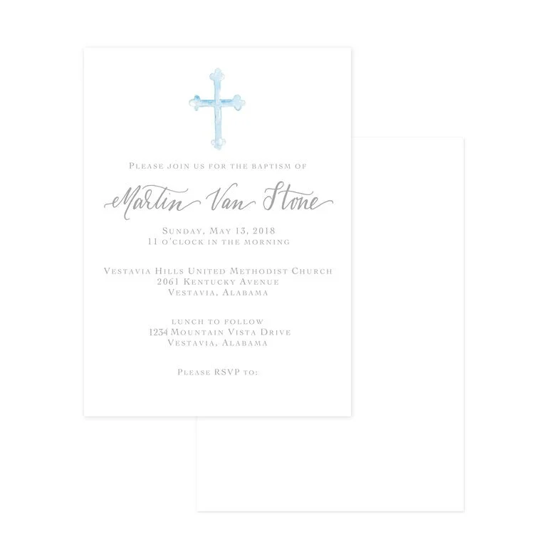 Blue Watercolor Cross Invitation