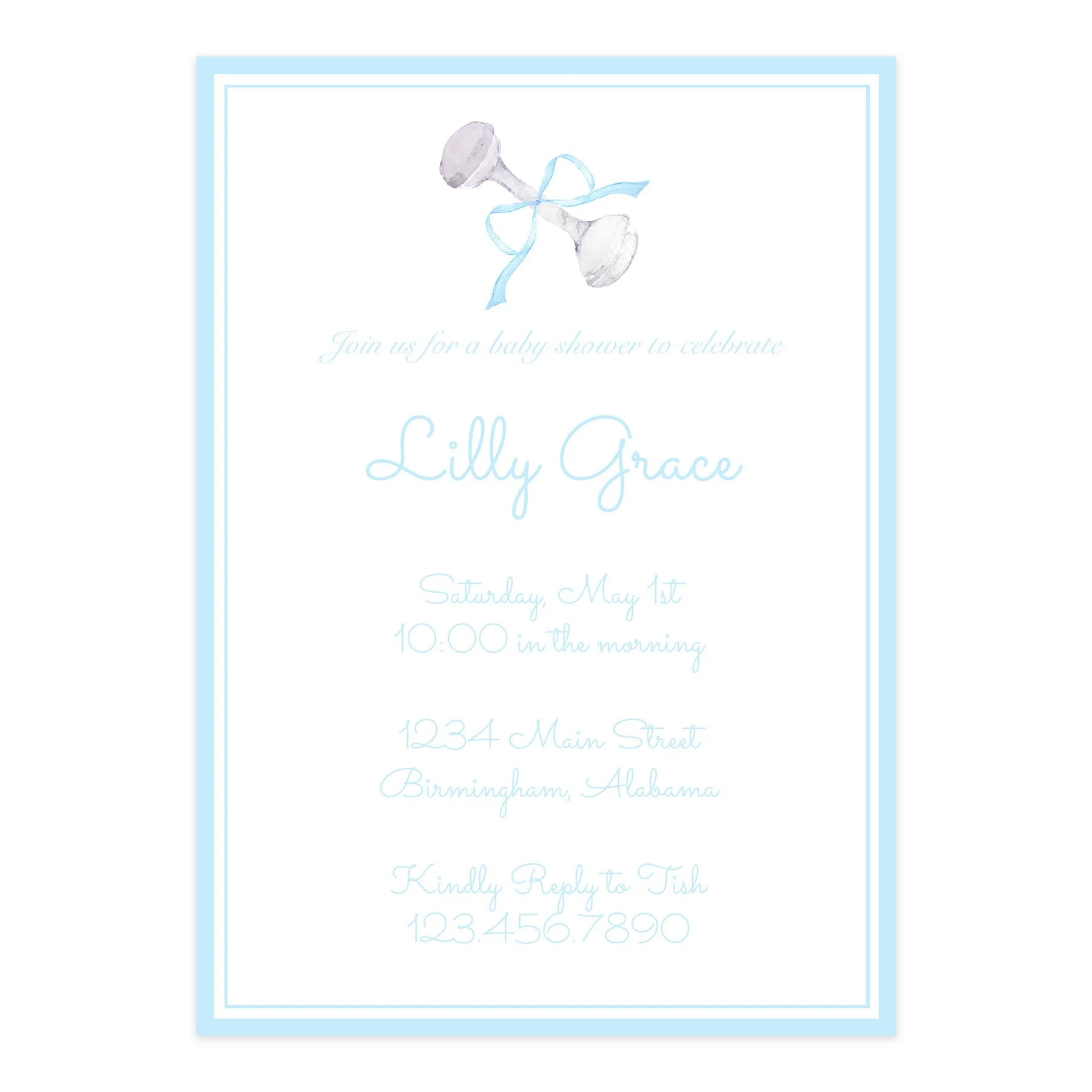 Blue Rattle Invitation