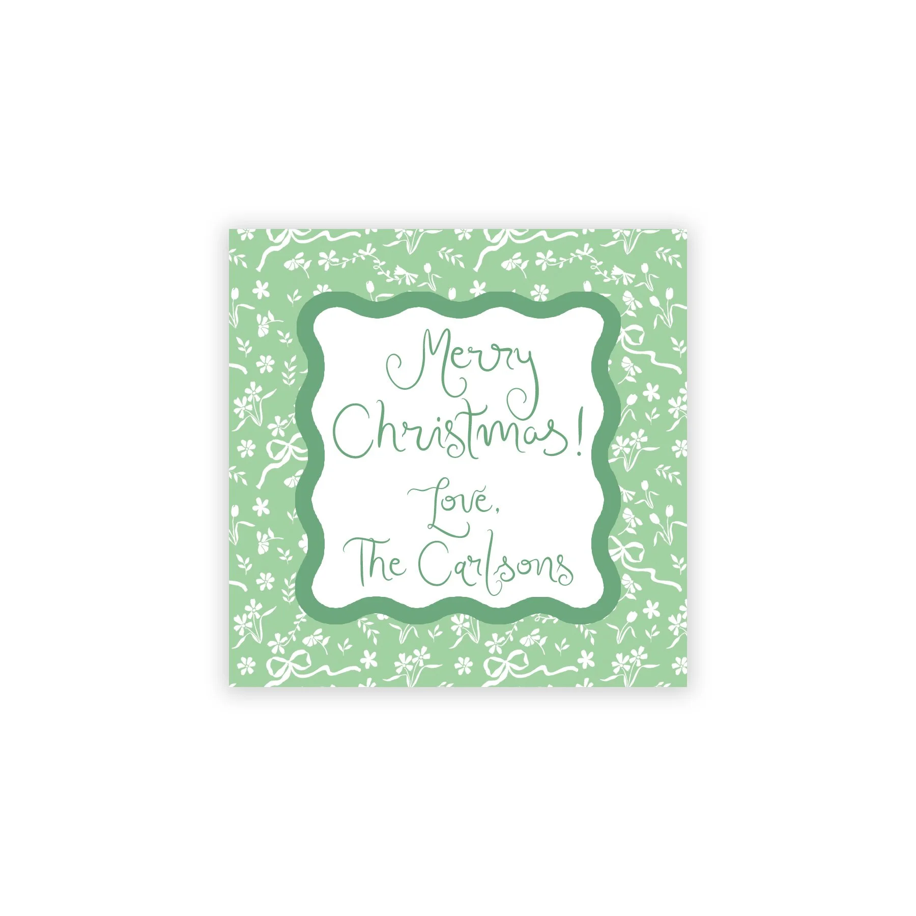Green Floral Christmas Tag