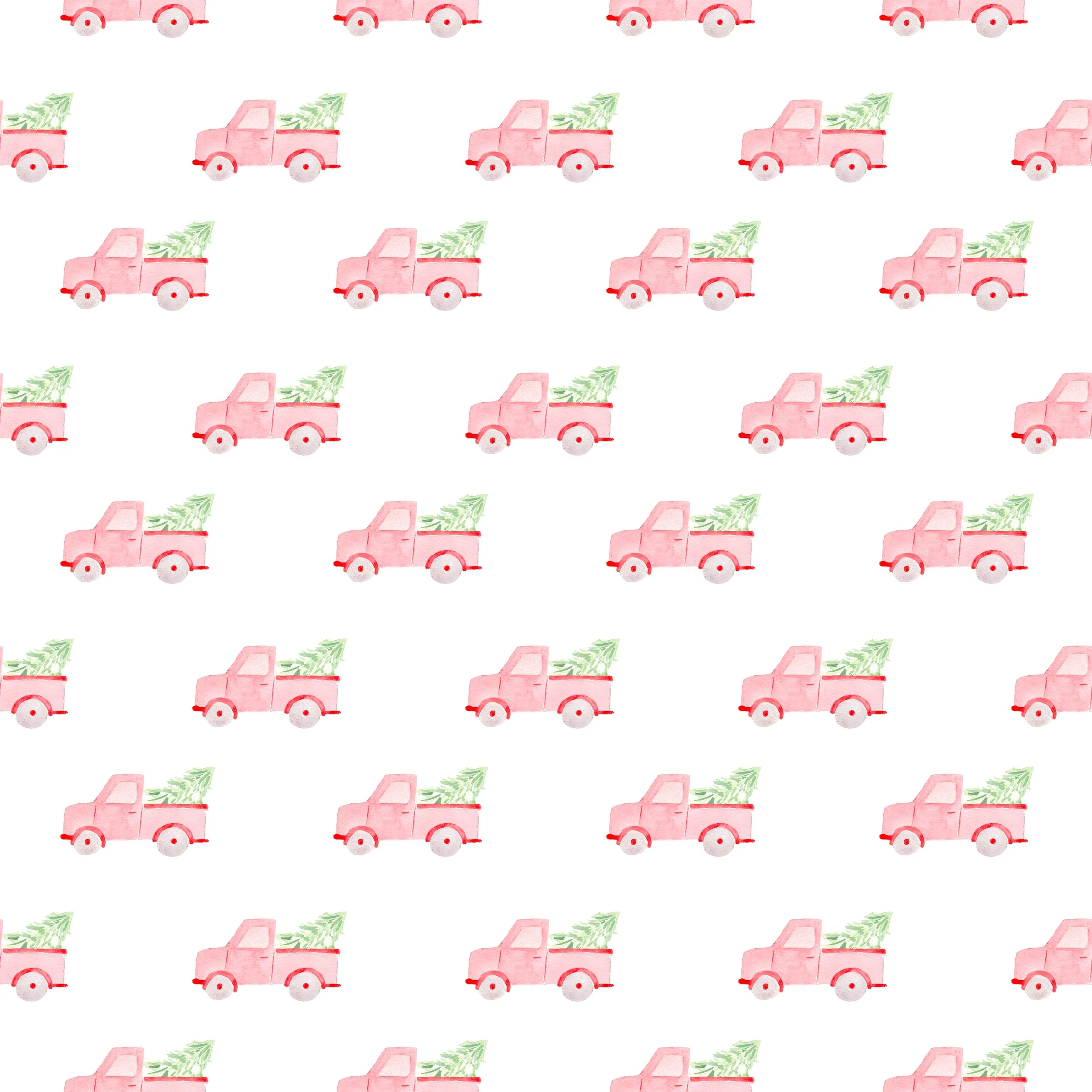 Red trucks with trees