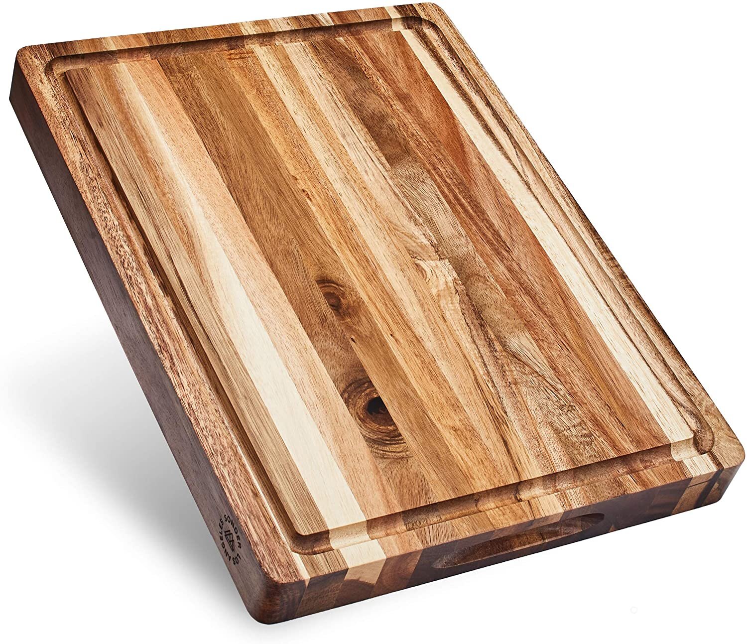 Sonder Los Angeles, Large Multipurpose Sustainable Acacia Wood Cutting Board, 16x12x1.5in Juice Groove, Reversible with Cracker Holder (Gift Box Included)