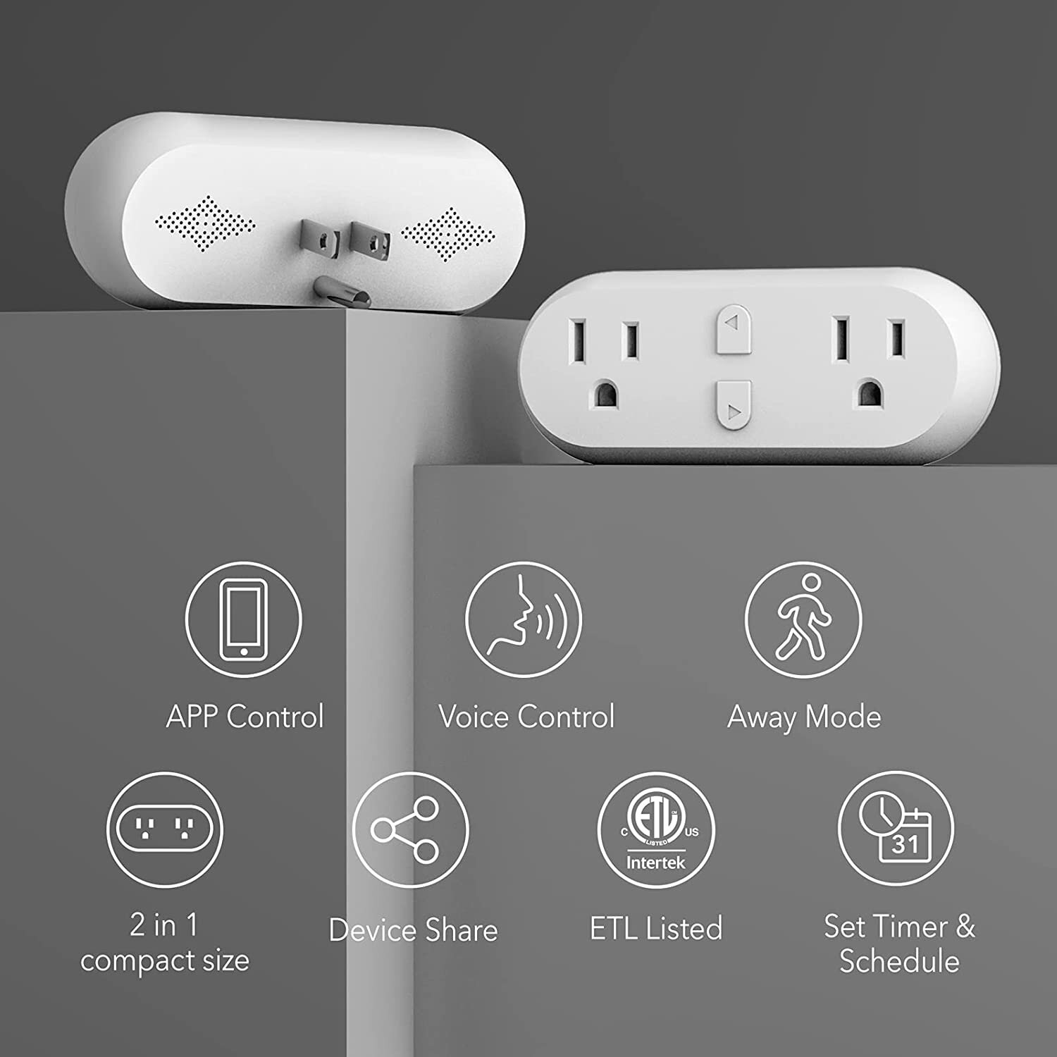 HBN Smart Plug 15A, WiFi&amp;Bluetooth Outlet Extender Dual Socket Plugs Works with Alexa, Google Home Assistant, Remote Control with Timer Function, 2.4G WiFi Only, 1-Pack