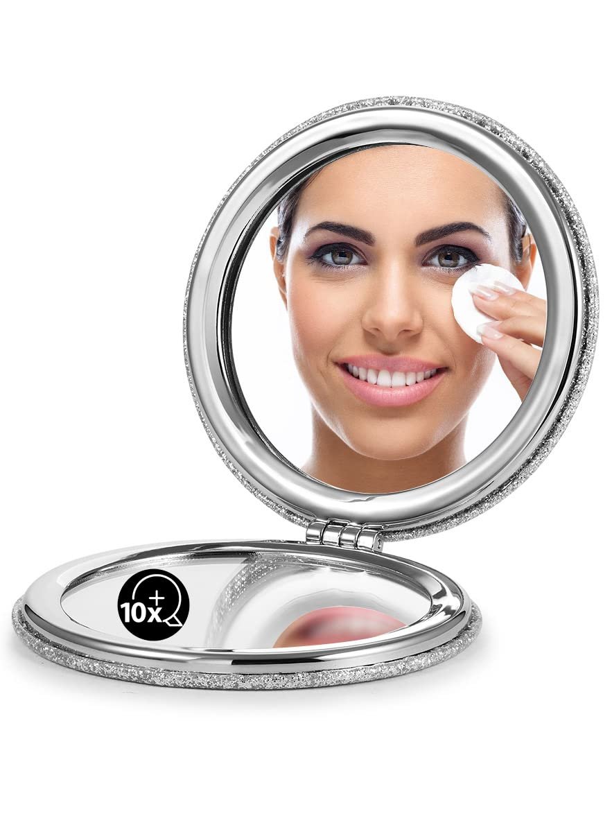 OMIRO 1X/10X Magnifying Compact Mirror with PU Leather, Ultra-Portable for Purses and Travel