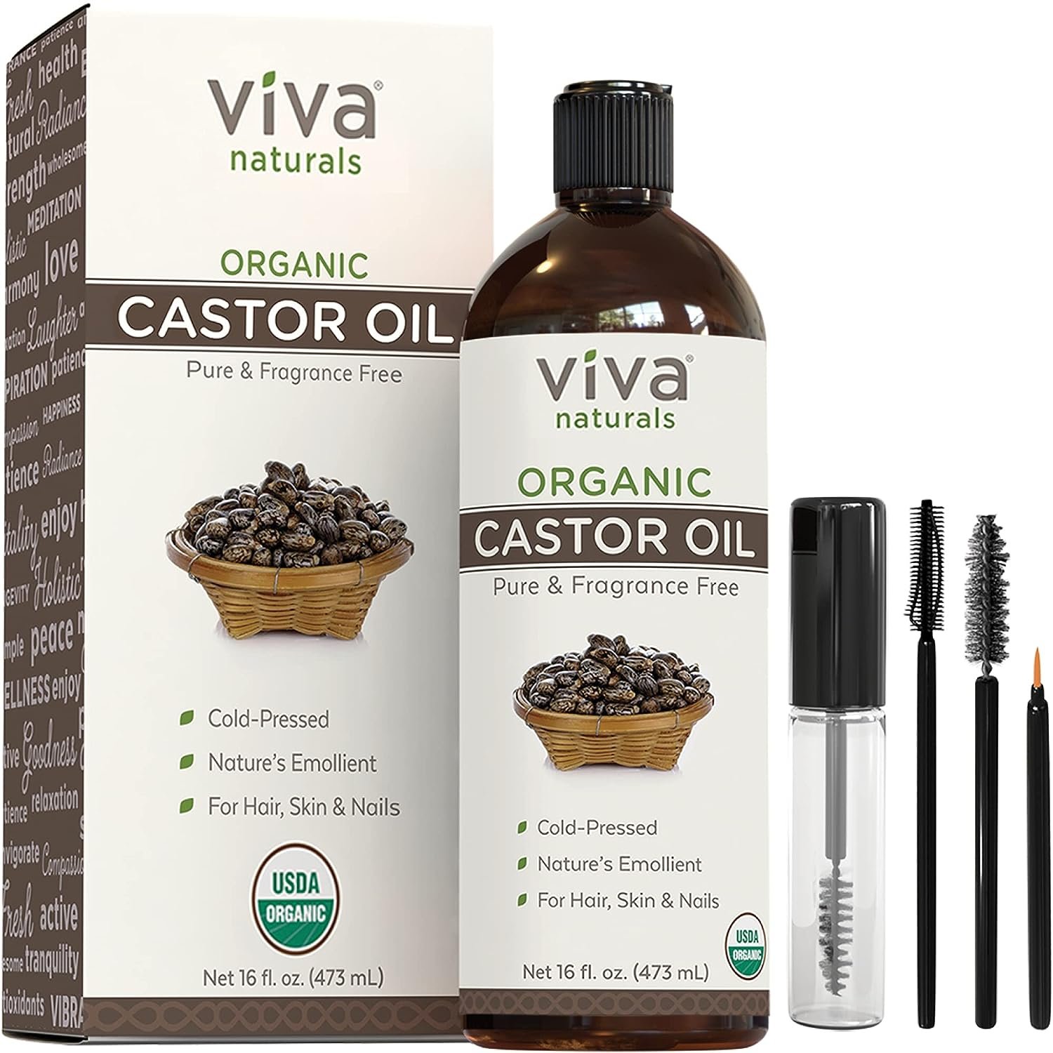Organic Castor Oil for Eyelashes and Eyebrows - 16 fl oz, USDA Organic, Pure Hexane-Free Moisturizer