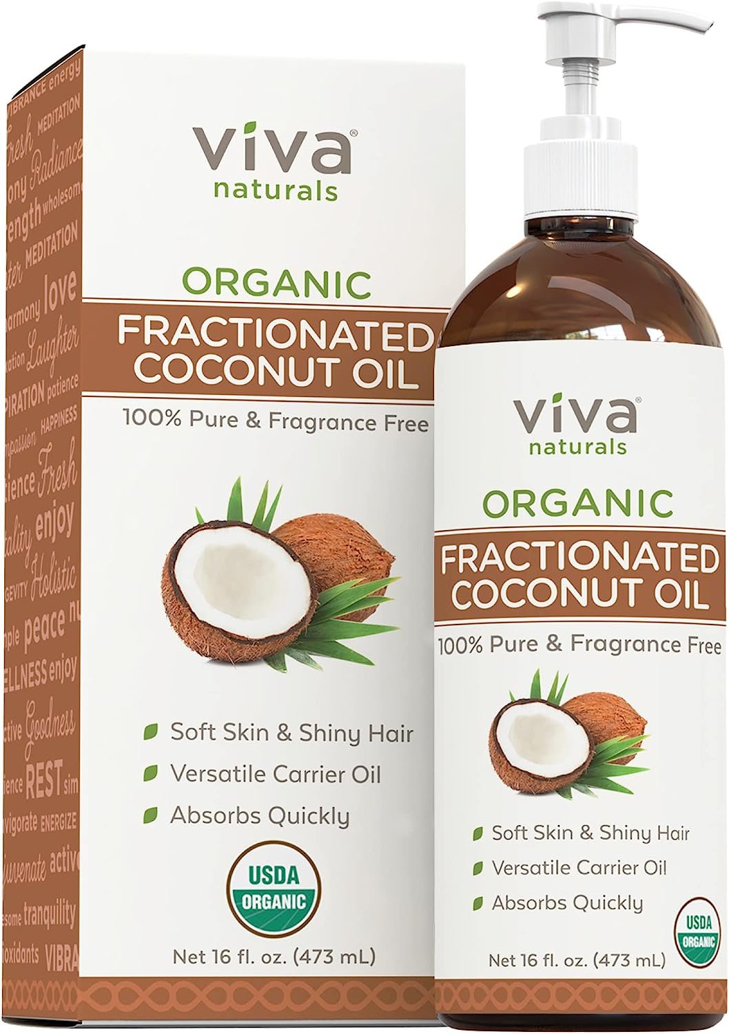 Viva Naturals Organic Fractionated Coconut Oil 16oz- Moisturizing Hair &amp; Body Oil, Carrier Oil