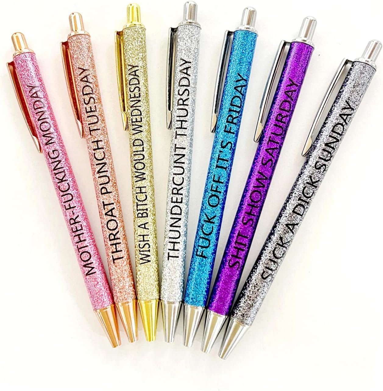 7pcs Funny Ballpoint Pens Daily Different Swear Word Weekend Set, Comfortable Writing Black Ink