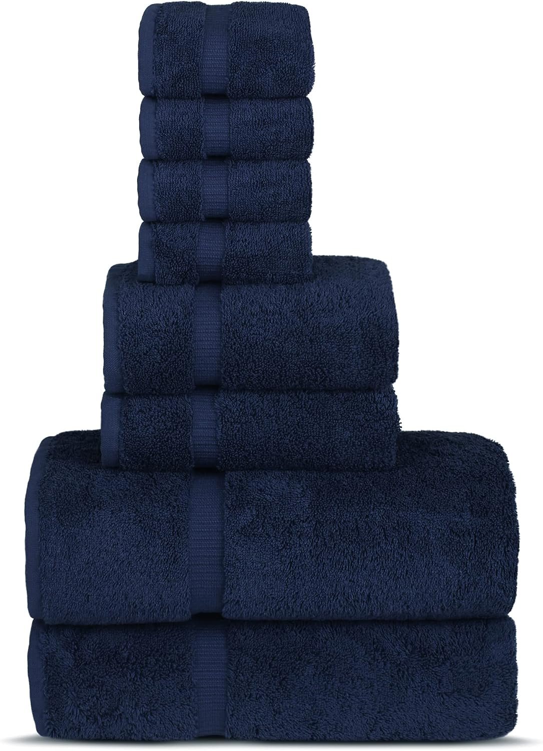 Chakir Turkish Linens | Hotel &amp; Spa Quality 100% Cotton Premium Turkish Towels | Soft &amp; Absorbent (8-Piece Towel Sets, Navy Blue)