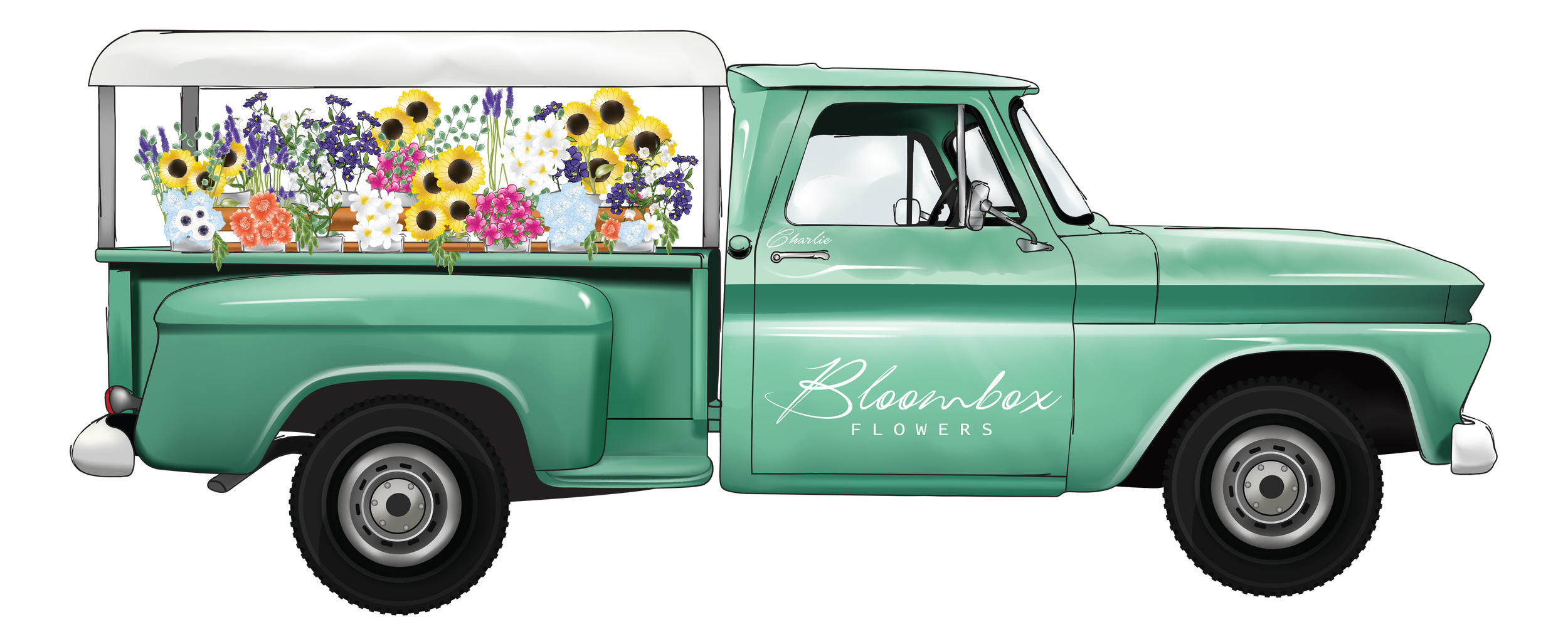 Bloombox Flowers vintage green flower truck available for events and photoshoots in New Jersey