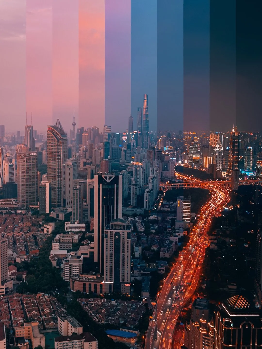 ten phases of nightfall over shanghai&rsquo;s skyline ~ swipe to see it in motion 🌃

#shanghai #china #timelapse