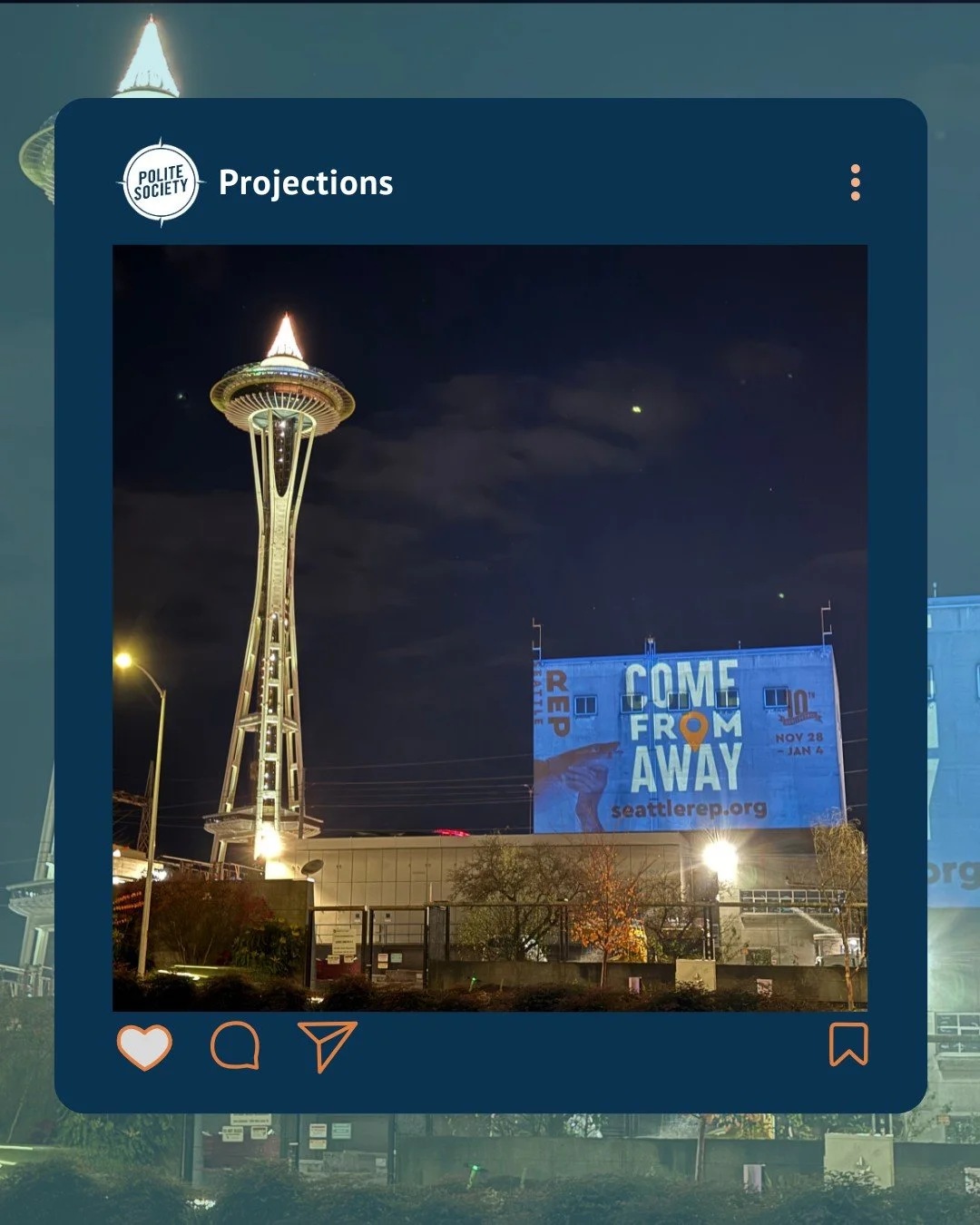 Another fun projection for our partners over at Seattle Rep! This is honestly one of our favorite types of street marketing. It's easy on the environment and still packs a punch!

Did you see this graphic floating around when it was up?