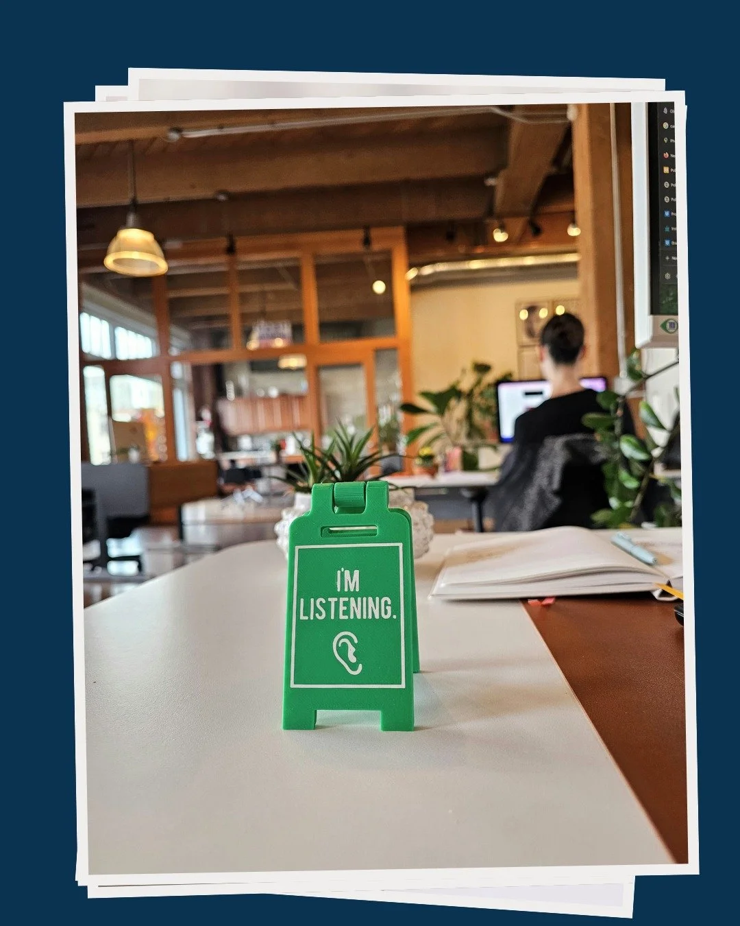 Our digital manager ordered these for her desk. Sometimes when you work at a marketing agency in a small office with an open concept, conversations and questions flow freely. This is such a cute (and very Seattle) way of her letting us know when she 