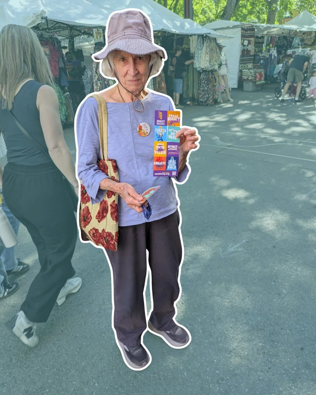 One thing we love about representing Seatte Rep is they always send us into the coolest parts of the city! Last weekend we got to hang out at the Northwest Folk Life festival and spread the word (and stickers) about our beloved theatre! Where do you 