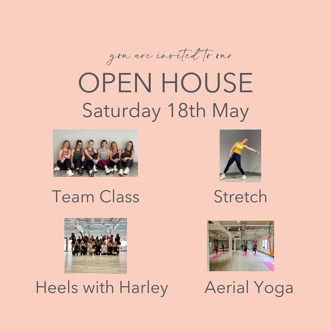 You&rsquo;re invited to our Open House! Join us for Jazzercise, Stretch, @heelswithharley and @aerialyogawithhannahdevon.

All sessions FREE! Booking essential!

Teas coffee and chat after each session. Come and experience our wonderful community. 


