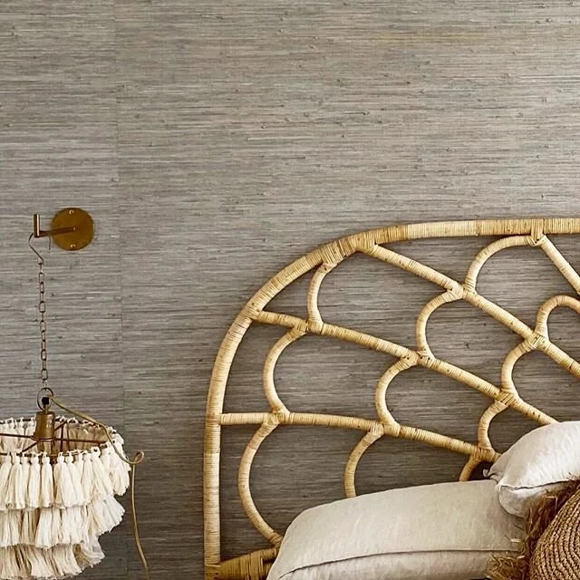 This master bedroom resonates CALM! Today this gorgeous grassweave wallpaper was hung by the very talented @wonder_wall_au_ 🙏 and the beautiful natural  tasselled wall lights installed. I love how this room is being gently layered to enhance my clients love of texture, beauty with a touch of boho! #palmbeachproject #interiors #wallpaper #lights #texture #beauty #natural