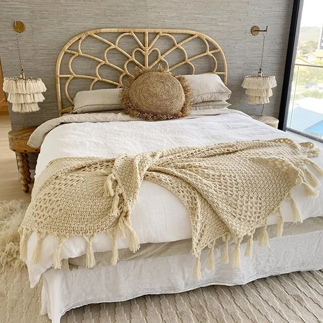 Natural textures combined with earthy tones equals perfect simplicity. We added a couple more pieces to this dreamy master bedroom this week #palmbeachproject. This pared back colour scheme makes this weekender so very cool yet offers supreme comfort! ❤️ #texture #interiors #layers #styling #beach #queensland #natural