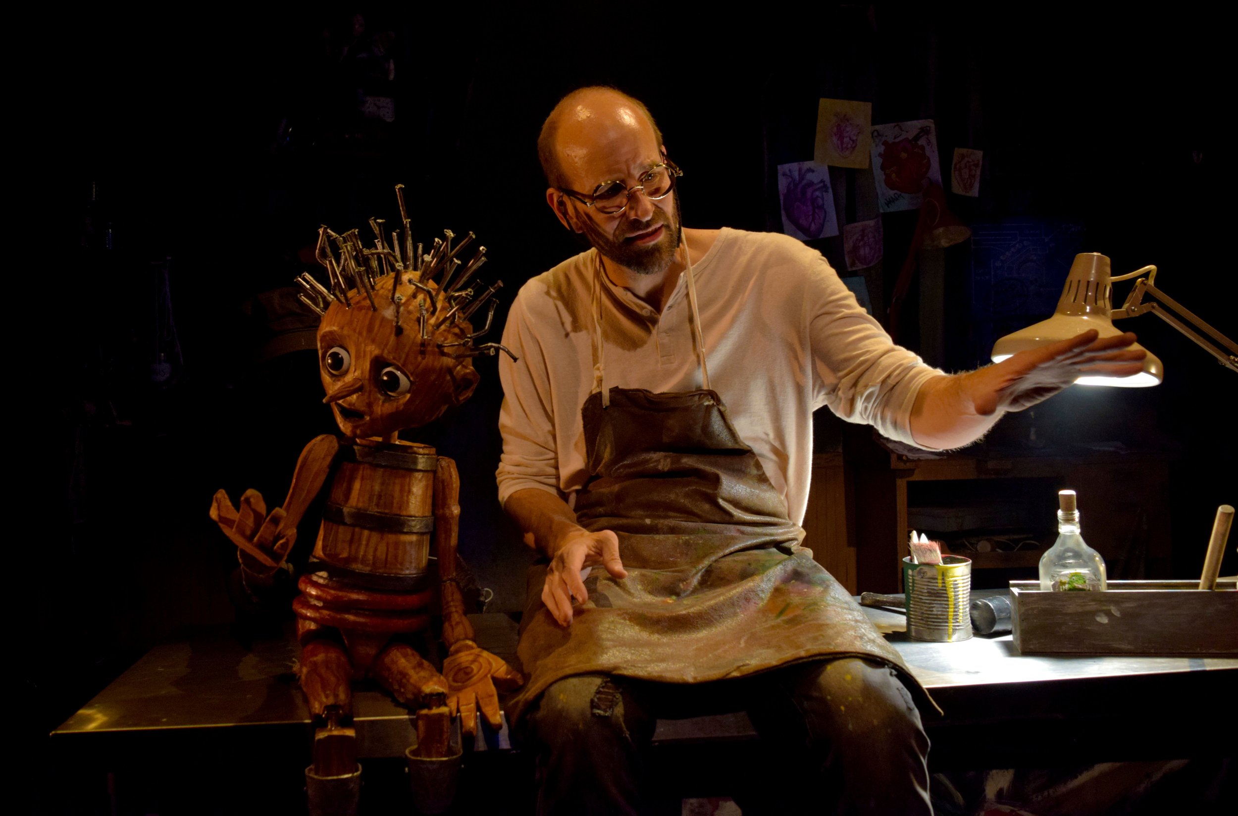 WBDF Wood Boy (Rudy Martinez with Mark Royston and Sarah Kay Peters) and Geppetto (Ben Messmer) in Rogue Artists Ensemble’s Wood Boy Dog Fish at the Garry Marshall Theatre. Photo by Chelsea Sutton..jpg
