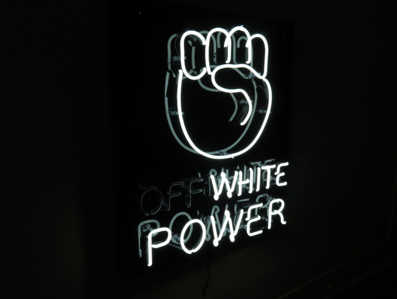 Mark Anthony Martinez, (OFF) WHITE POWER , 2017, 40 x 38”, Fabricated by the King of Neon