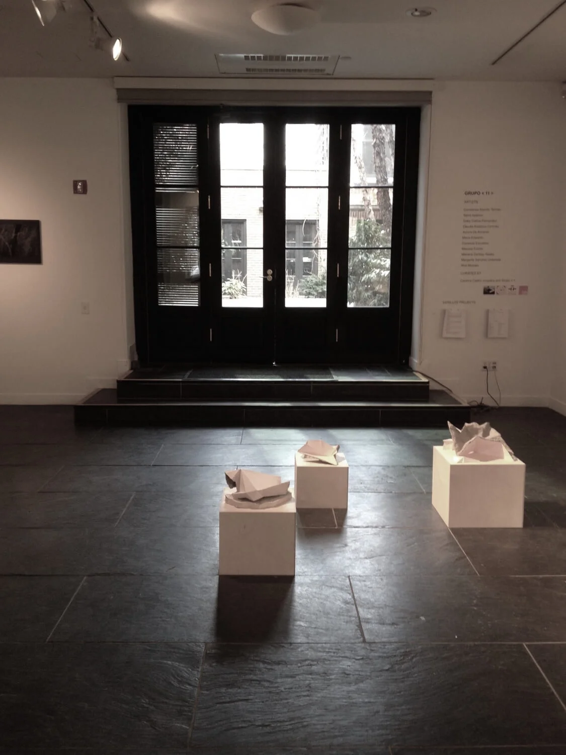 Mariana Garibay Raeke, Transient Samples from Somewhere (16 x 16 x 26), Transient Samples from Nowhere (14 x 14 x 22), Transient Samples from Anywhere (12 x 12 x 18), 2017, plaster, cement, paper, pigment, wood
