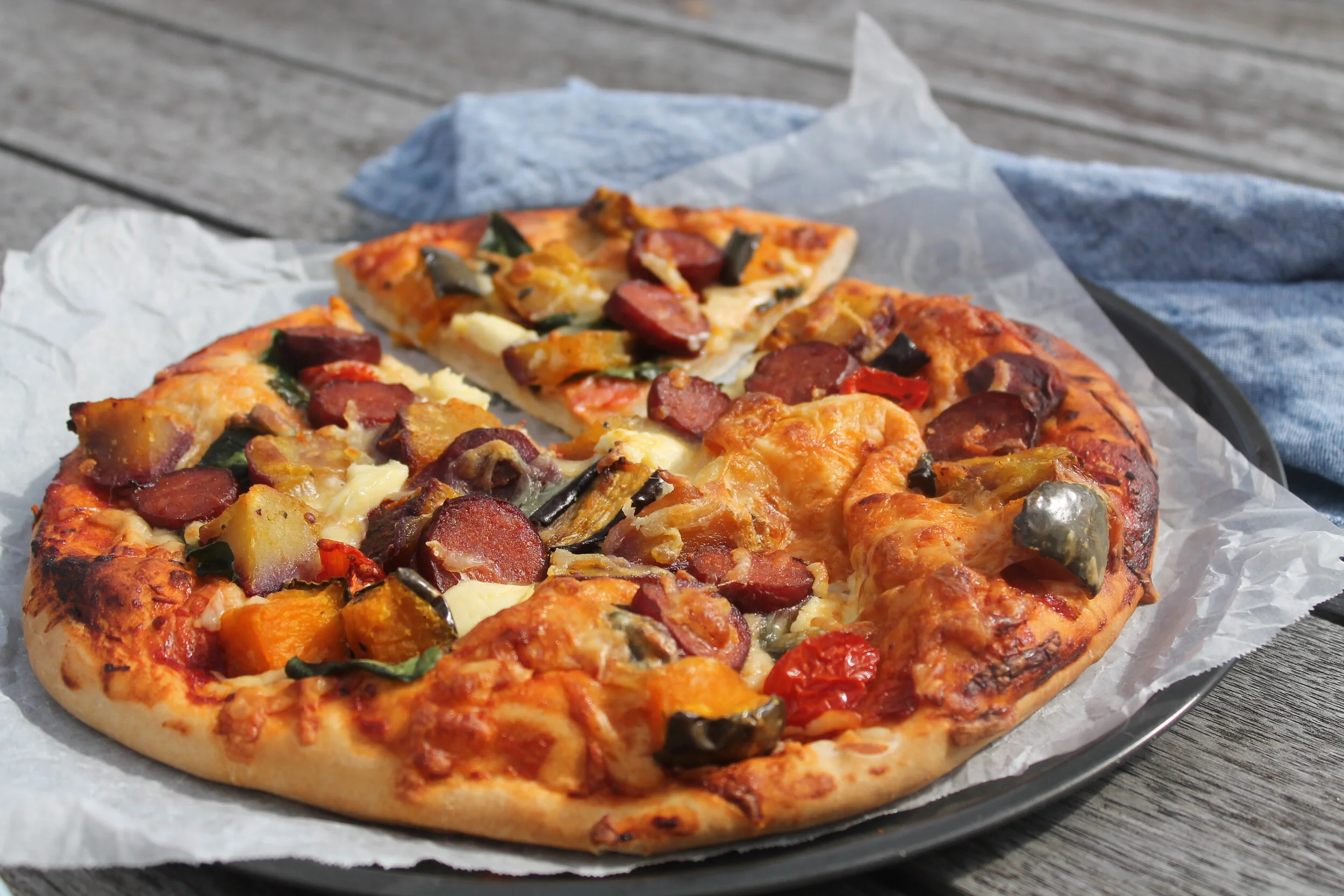 Roasted Veggie &amp; Chorizo Pizzas