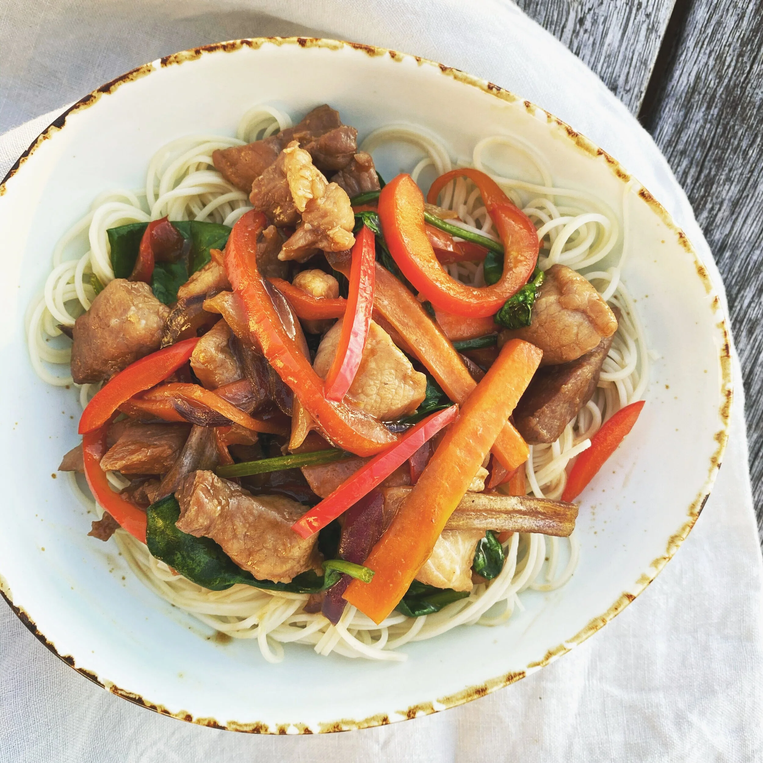 Honey Soy Pork Noodle Stir Fry