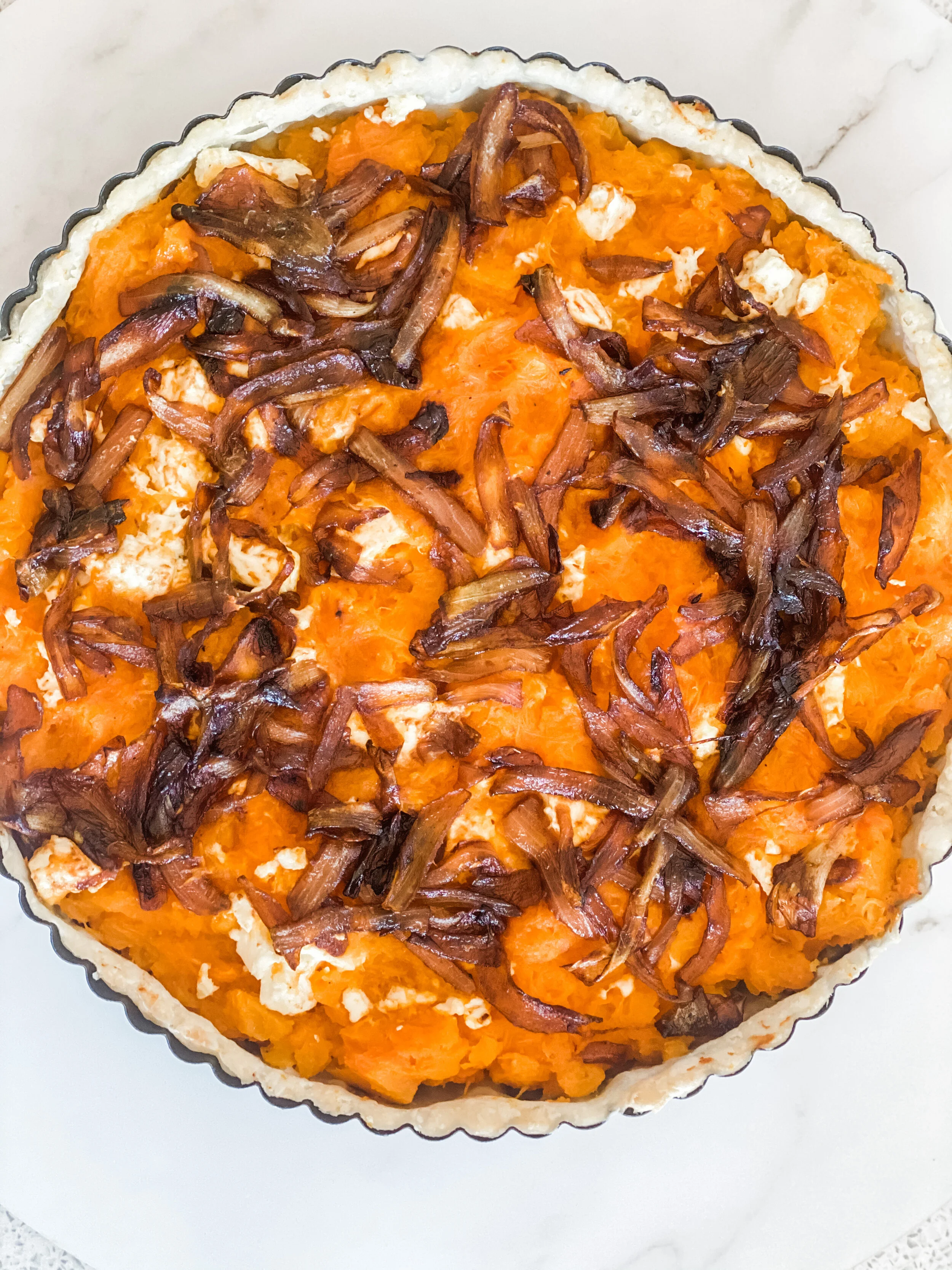 Pumpkin Feta &amp; Caramelised Onion Tart