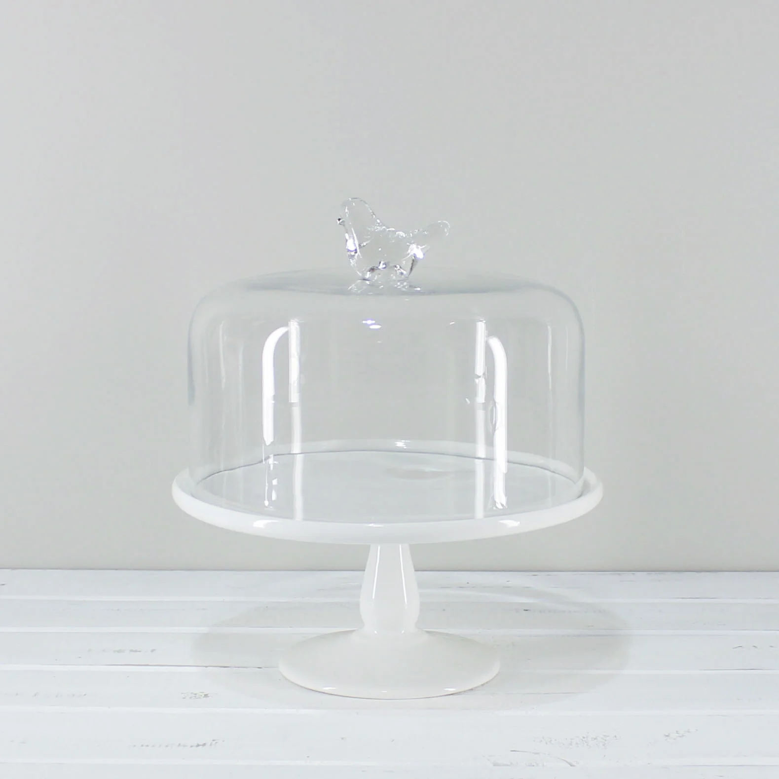 Cake Stand White Round with Glass Dome
