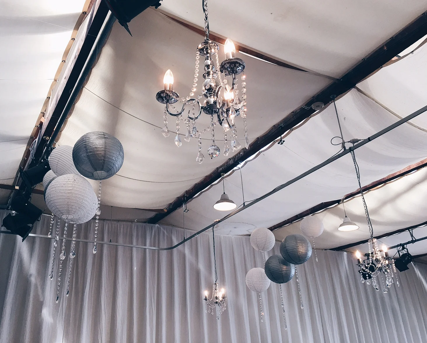 chandelier and paper lantern installation.JPG