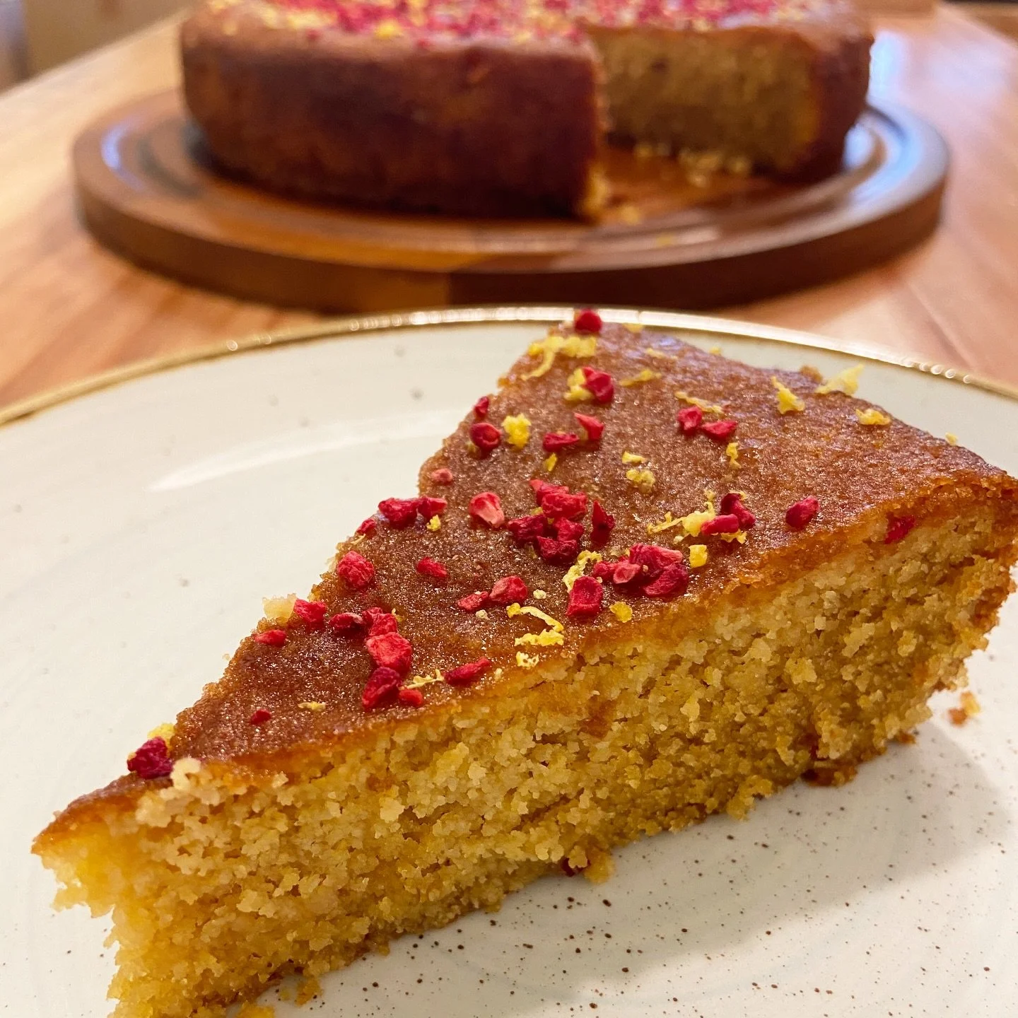 First up on the counter 🥳.. the polenta, buttery &amp; super lemony cakey goodness. 🍋🍋🍋
We always use half the sugar of most other recipes, this one is sweetened  with coconut sugar &amp; agave, all bakes are gluten free - made mostly with ground