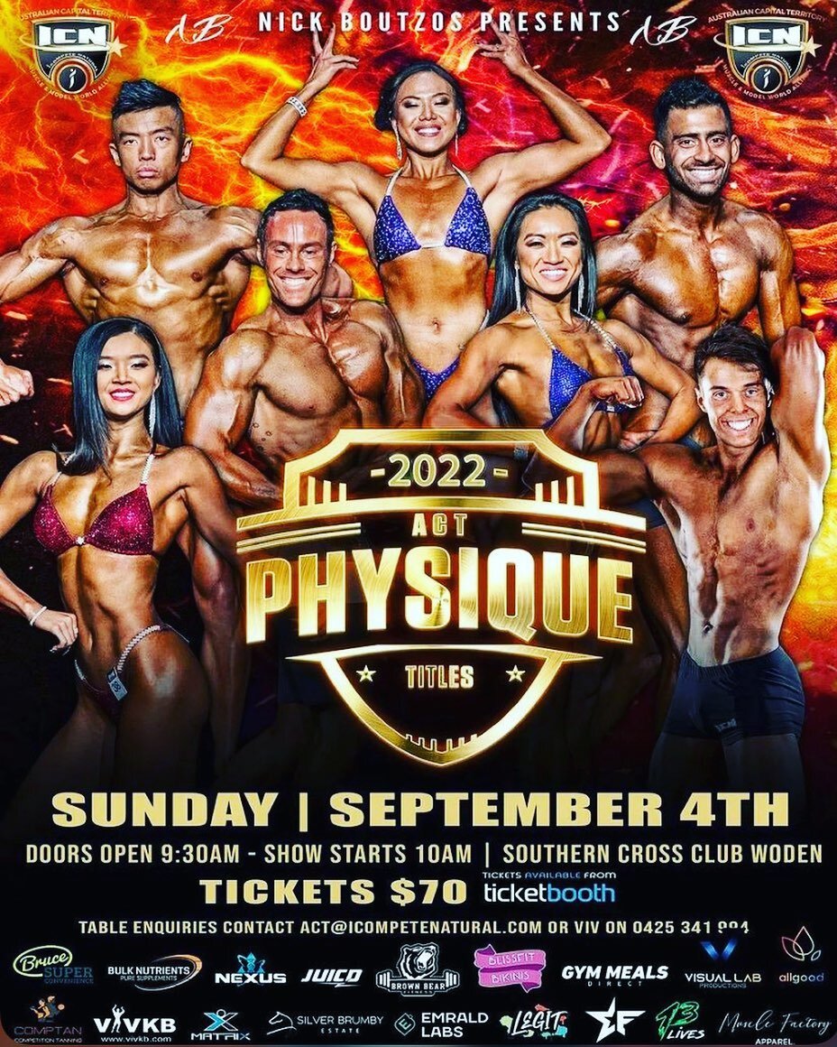 ICN ACT Physique Titles tomorrow from 9:30am @ Southern Cross Club! 

Relentless focus, discipline, resilience and blue collar HARD work on display. 

Good luck to all competitors involved, come show your support - Tickets available at the door 🔥💪?