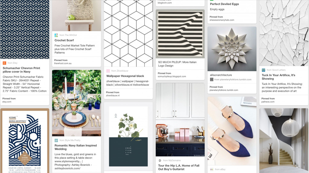 One of my first Inspiration boards reflected the bold lines and interesting patterns I was going for, but didn’t encompass enough of the feminine look I knew defined me.