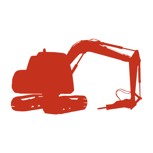 Silhouette of an excavator in red color.