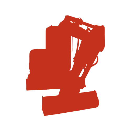 Silhouette of an excavation grader in a reddish-brown color.