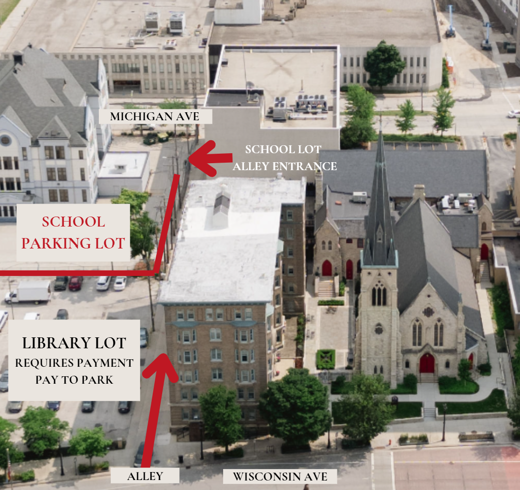 Parking options around St. James 1868 for Milwaukee wedding guests
