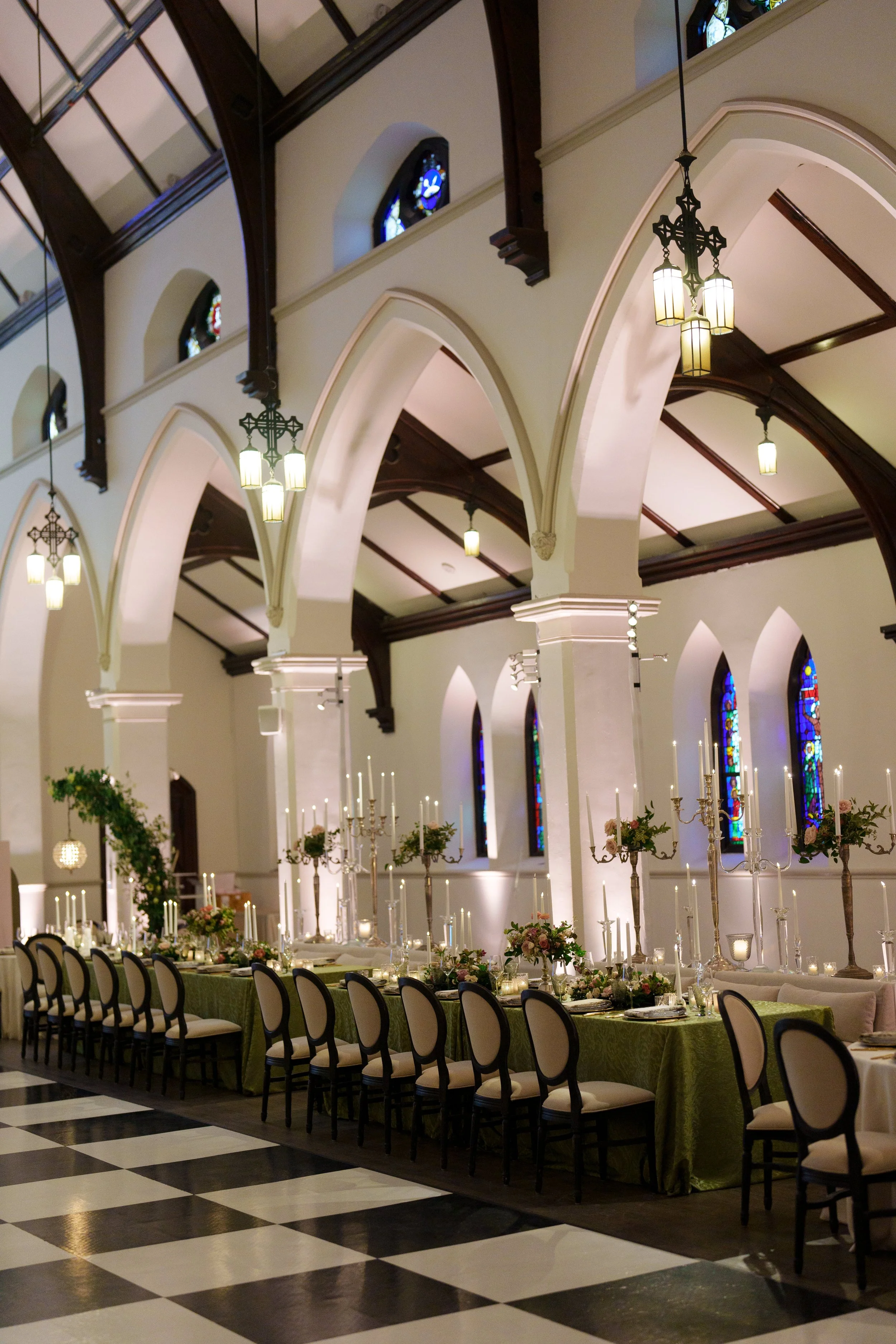 The Abbey Milwaukee wedding reception beautifully styled with candlelight and elegant details