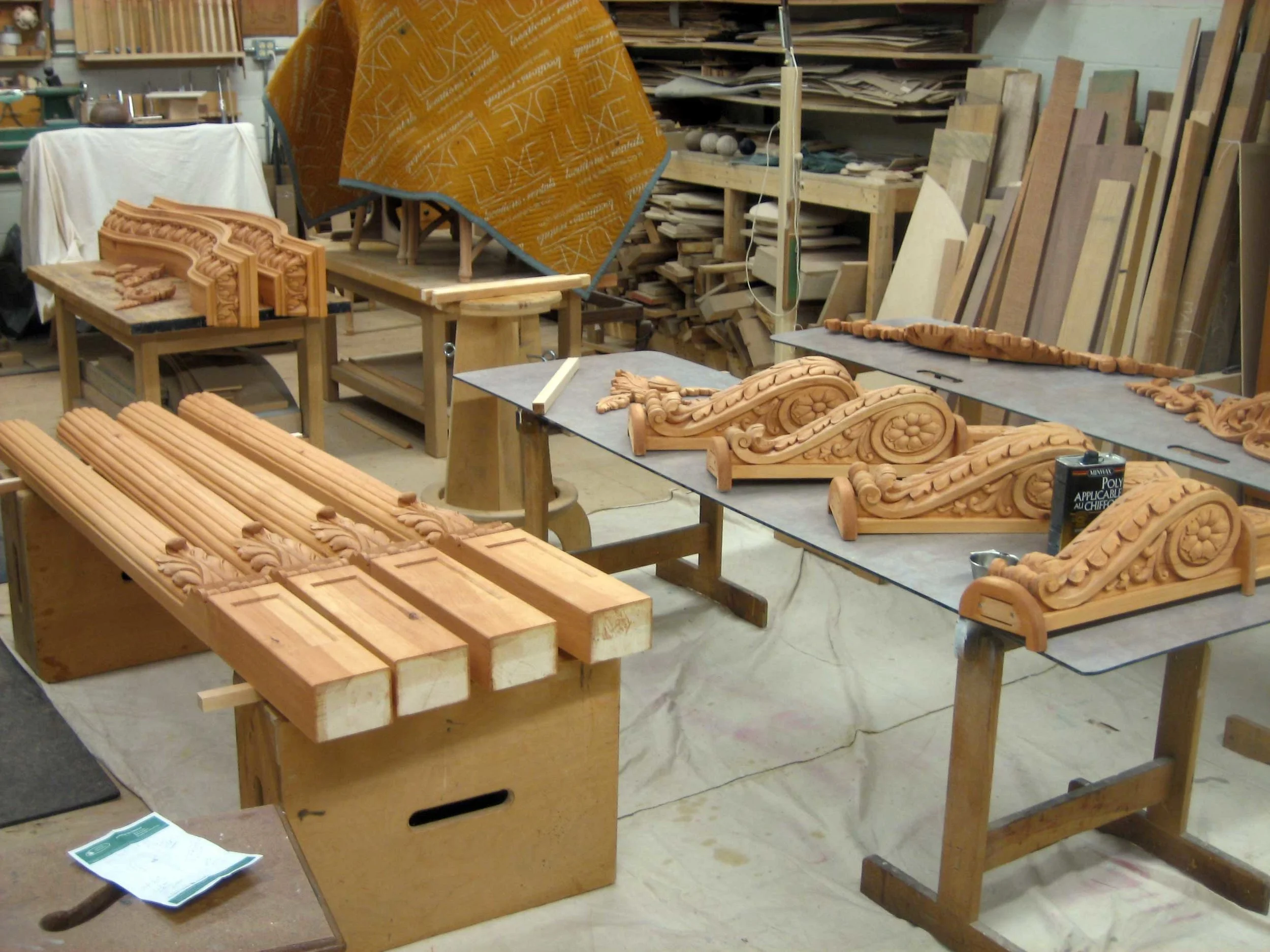 35 – All the parts are laid out and the base coats of finish are rubbed on.