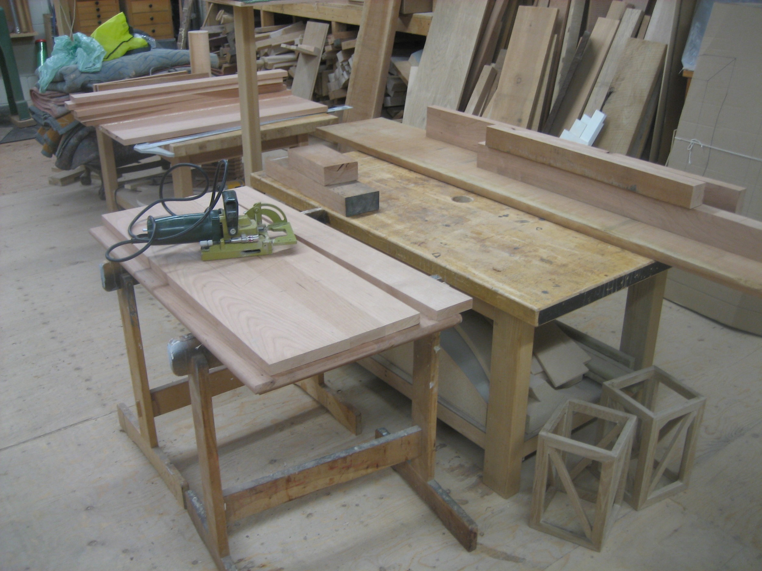  4. My old Lamello still working like a charm. The material is slightly oversized so I can thickness it after the glue-ups. 