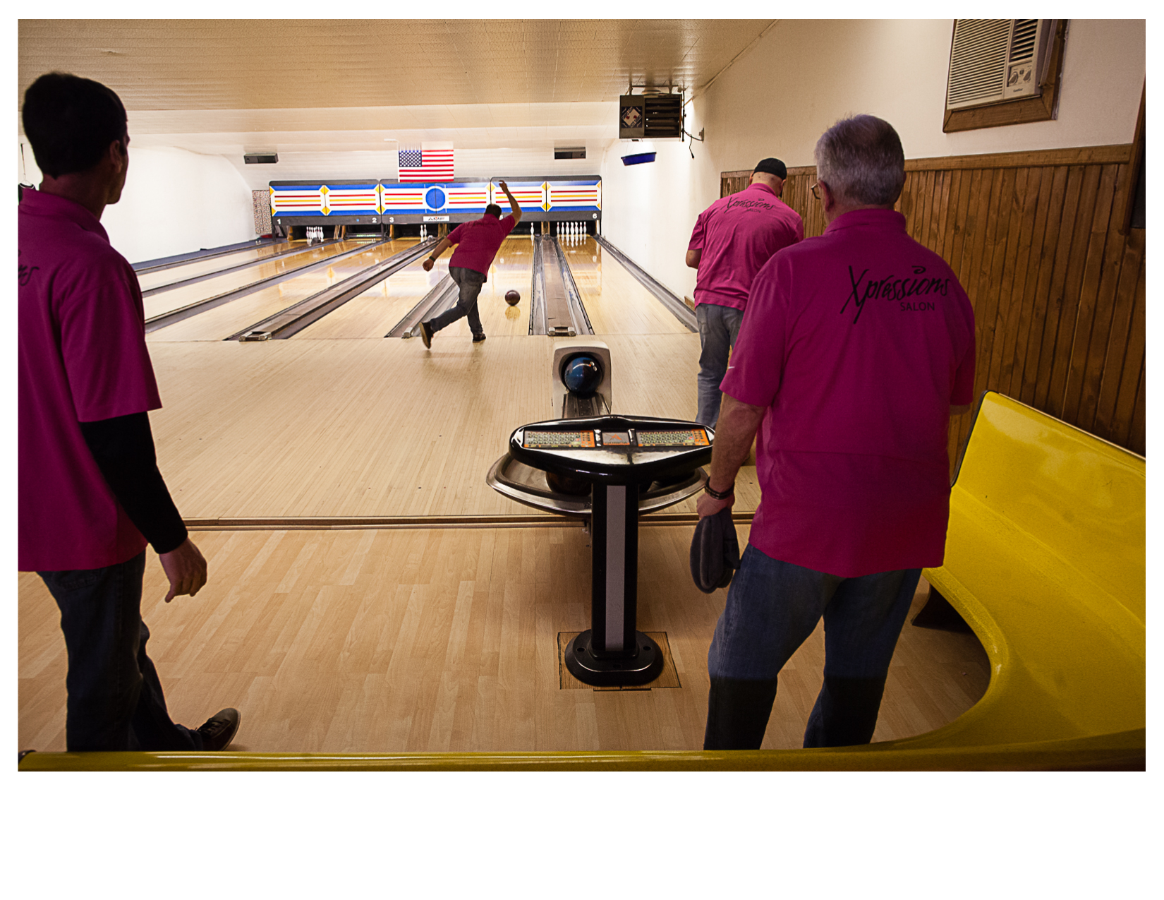 Bowling Team in Pink, Hoot Lanes, Waterville, MN