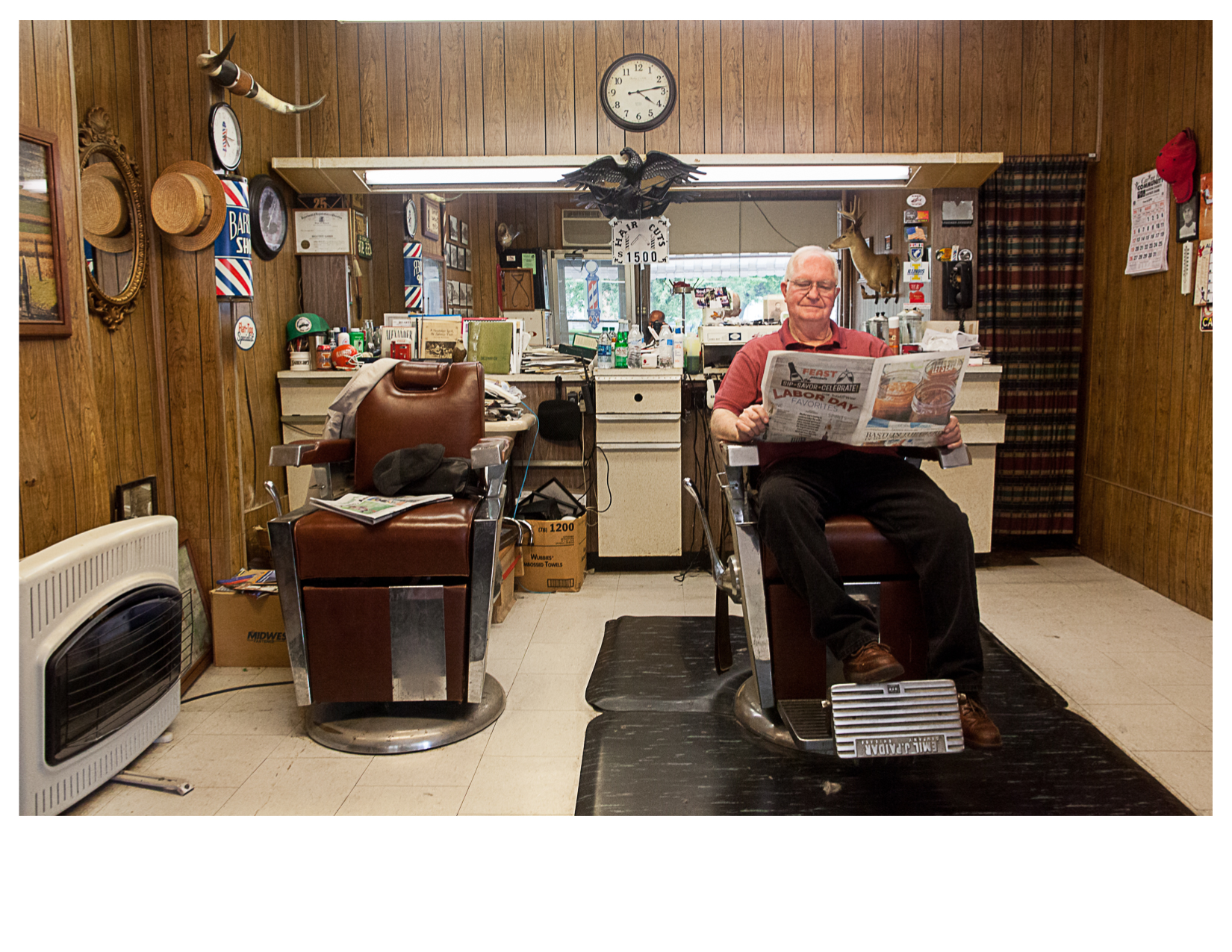 Norm inside his Barber Shop, Salem, IL
