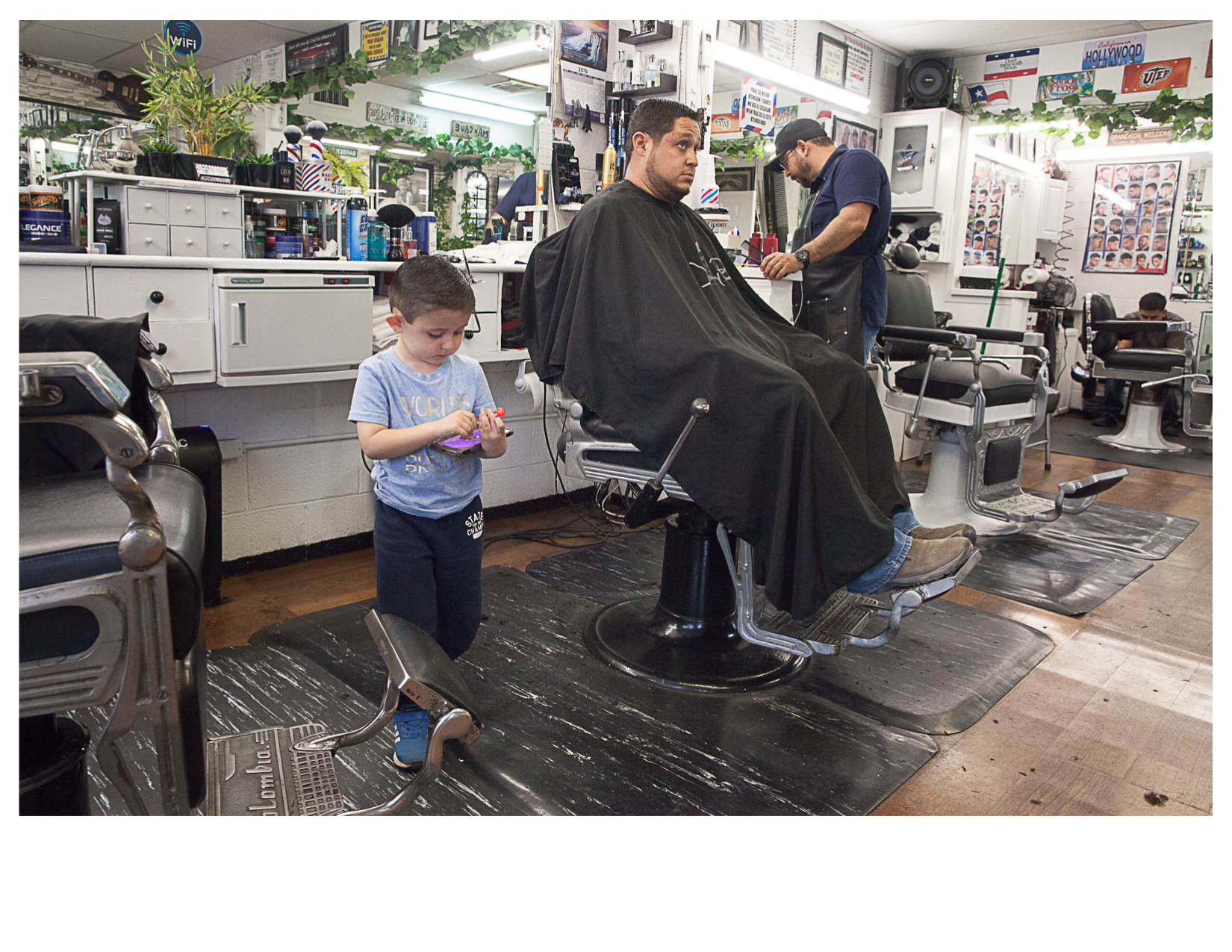 Eric and his Dad, Inside Sergio's Barbar Shop, El Paso, TX