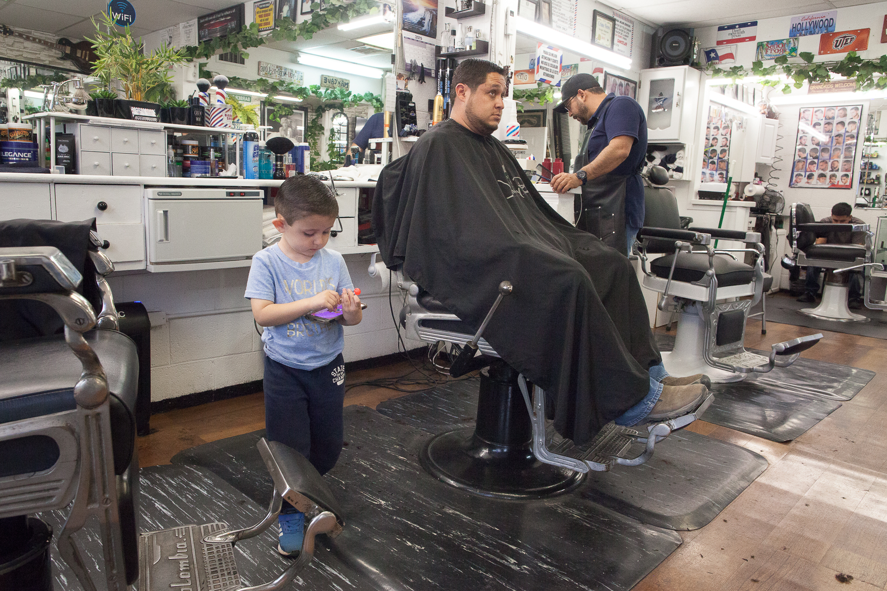Eric and his Dad, Inside Sergio's Barbar Shop, El Paso, TX