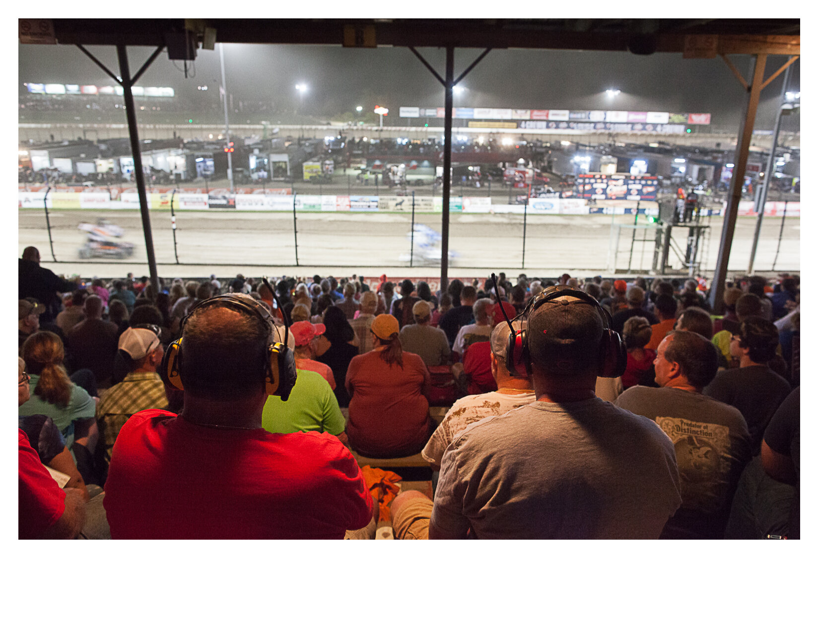 Spectators with Headsets, Inside the Eldora Speedway, Rossburg, OH