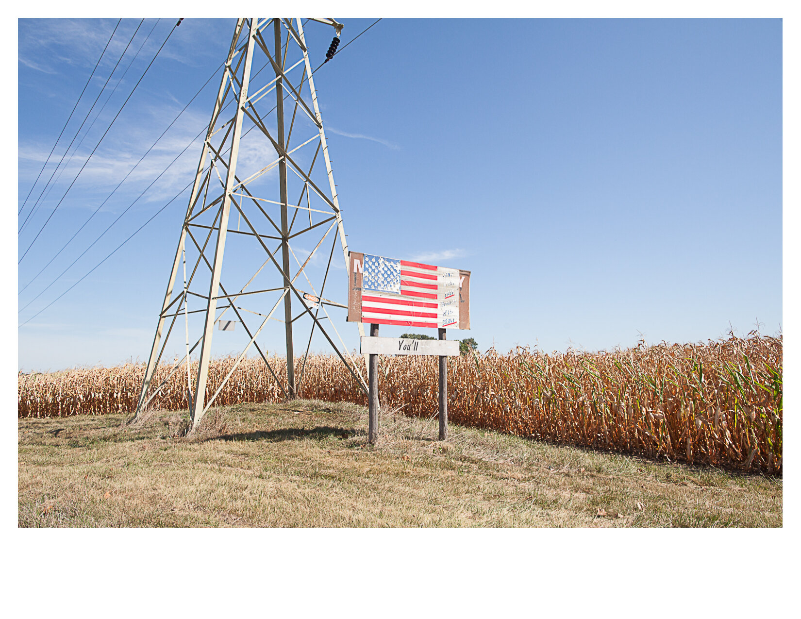 Corn, Flag and High Tension Tower, North of Pleasant HIll, OH