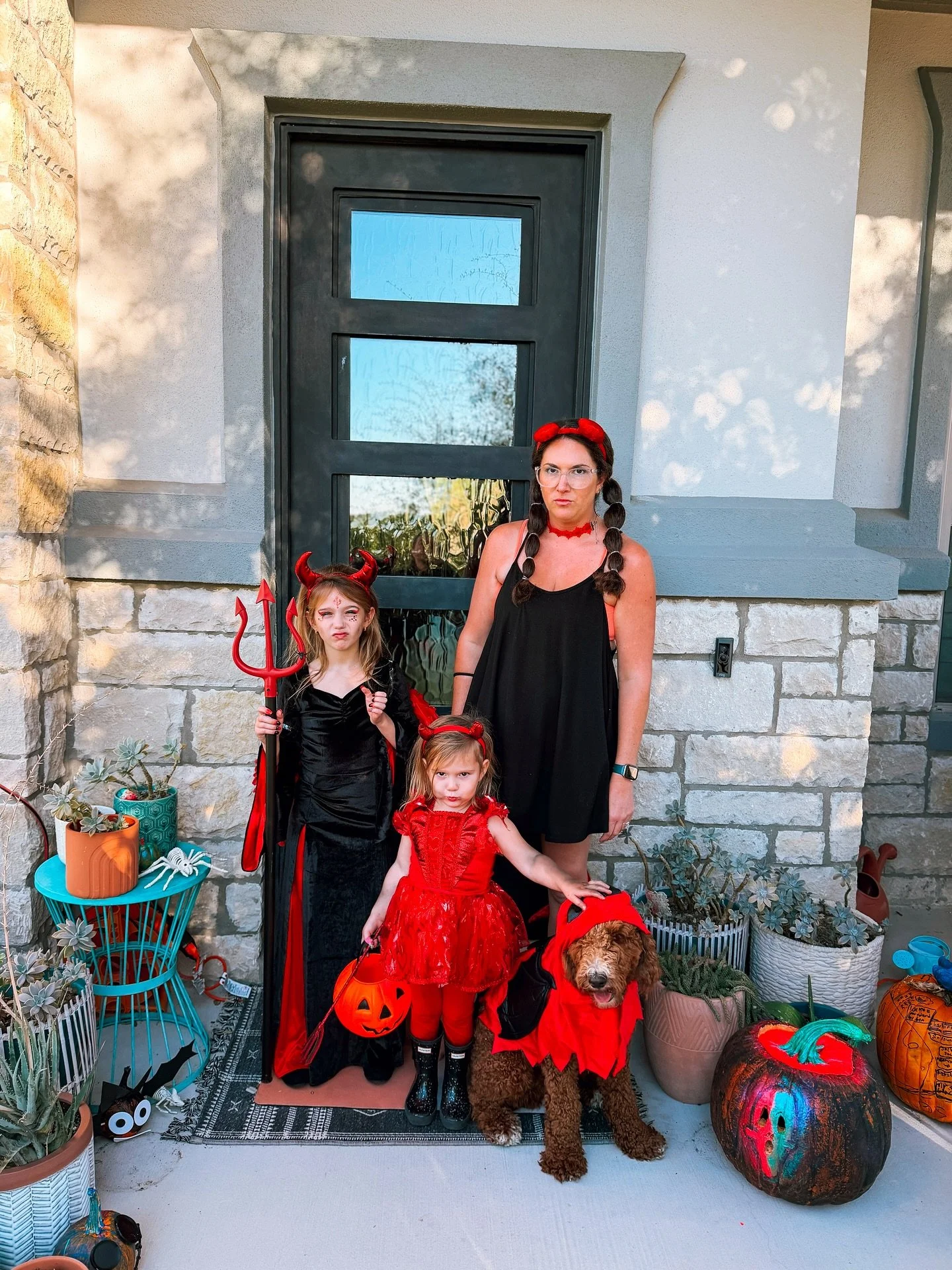 When your kid picks the theme&hellip; and it&rsquo;s a little too accurate 😈🖤

Happy Halloween from our mischievous crew. 👻 

All the kids had a blast. Luna was so excited and made it trick-or-treating way longer than I anticipated. 🎃 Lincoln was