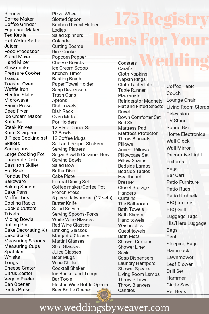 Registry Example Top 175 Items for Your Wedding Registry — Weddings By Weaver