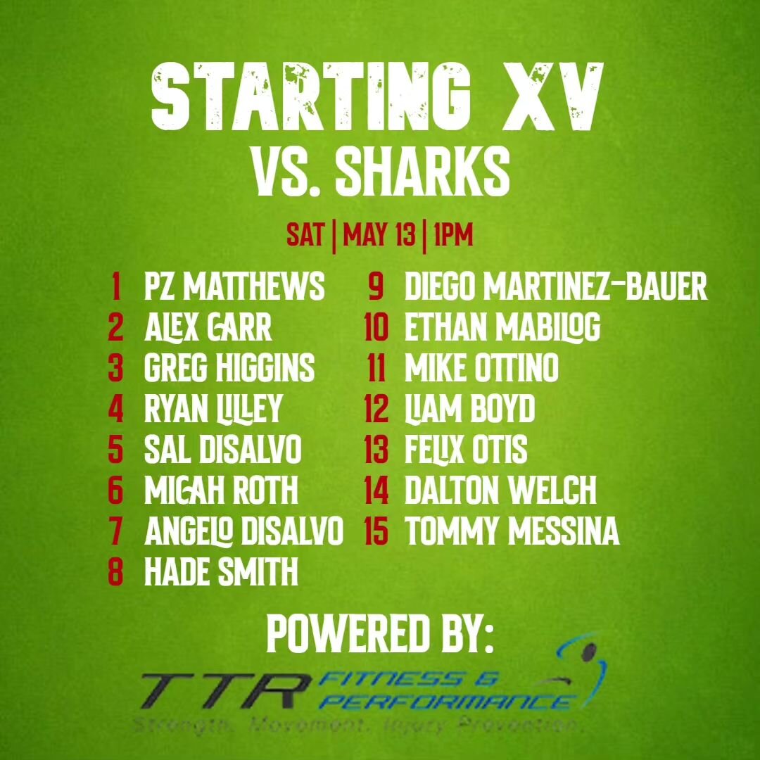 Your Devils Starting XV to face off against @jerseyshoresharksrugbyclub presented by @ttr_performance. Get some lads!