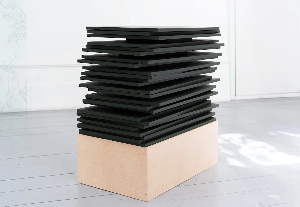 Again, again and again #2 , 2019 70x30x60cm, acrylic on wood Rommet mellom oss , Open Space 2019, Trondhjems Kunstforening, Trondheim, Norway Foto: Susann Jamtøy