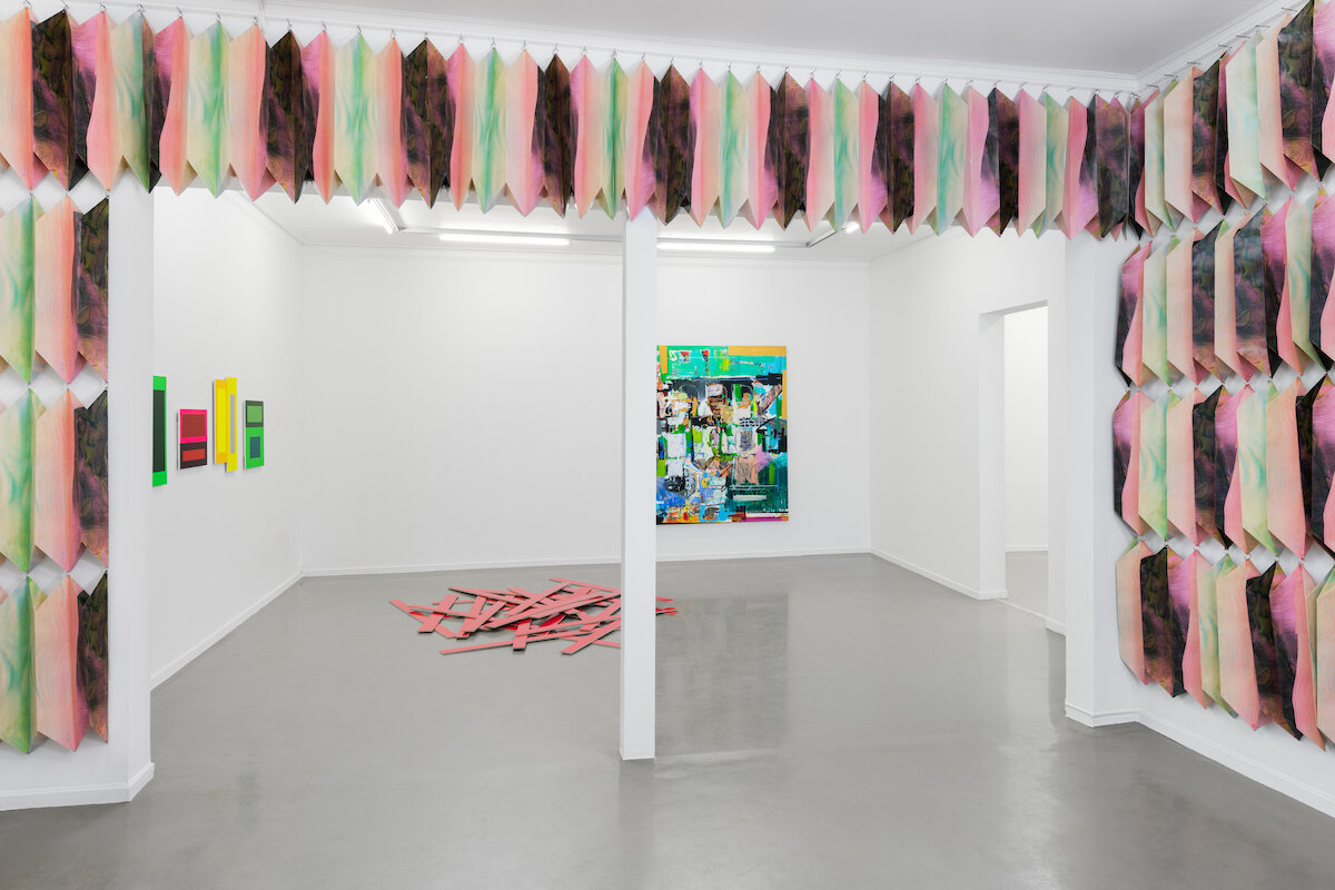 Installation view Hennie Ann Isdahl (floor, left wall), Wendimagegn Belete, Esther Maria Bjørneboe, Kiyoshi Yamamoto Et maleri er et dikt uten ord , 2019, Akershus Kunstsenter, Lillestrøm, Norway